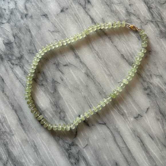 Unbranded Jewelry - Green Dyed Jade Silk Hand Knotted Rondelle Necklace Gemstone 14k Gold Fill Clasp